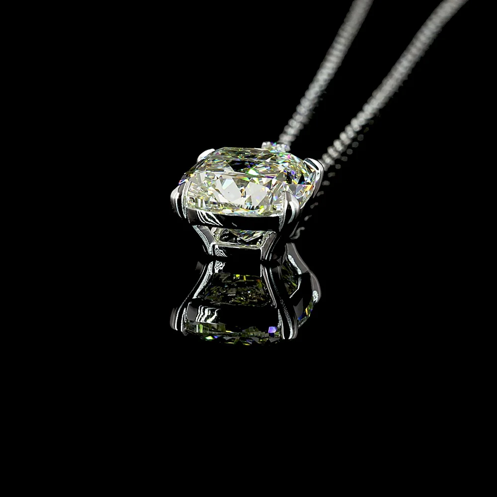 14K White Gold Cushion Brilliant Lab Diamond Pendant Necklace with Accent Diamonds - 3.07 Carats Total Diamond Weight - Covaloro Fine Jewelry - Image 4