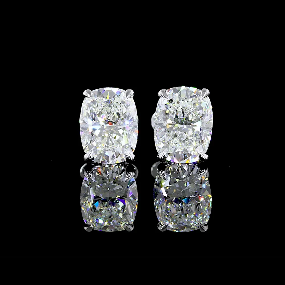 14K White Gold Cushion Brilliant Lab Diamond Stud Earrings - 4.23 Carat Total Weight, G-H Color VVS2 Clarity - Covaloro Fine Jewelry - Image 2