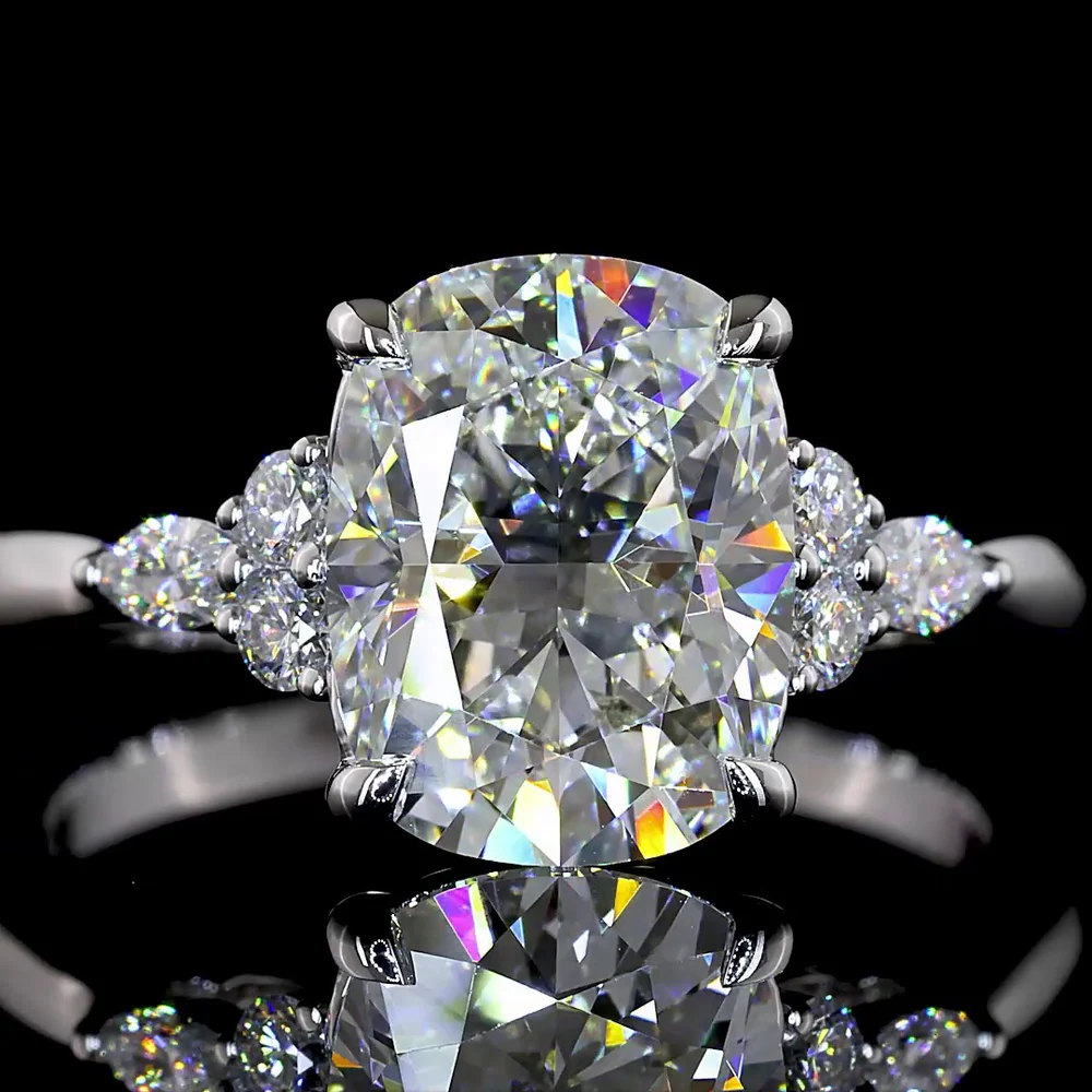 14K White Gold Cushion Cut Lab Diamond Cluster Ring with Mixed Shape Marquise and Round Accents - 3.36 Carat Total Diamond Weight IGI Certified D VVS2 - Covaloro Fine Jewelry - Image 2