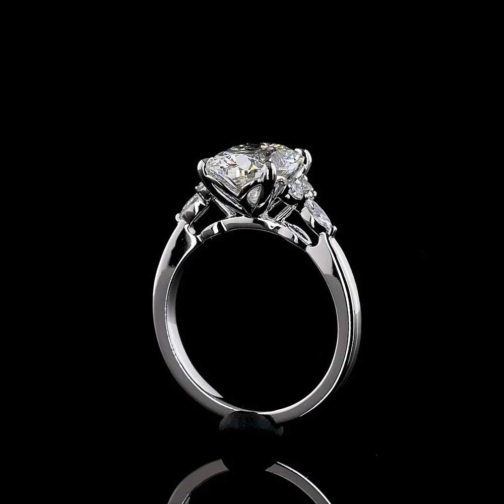 14K White Gold Cushion Cut Lab Diamond Cluster Ring with Mixed Shape Marquise and Round Accents - 3.36 Carat Total Diamond Weight IGI Certified D VVS2 - Covaloro Fine Jewelry - Image 3