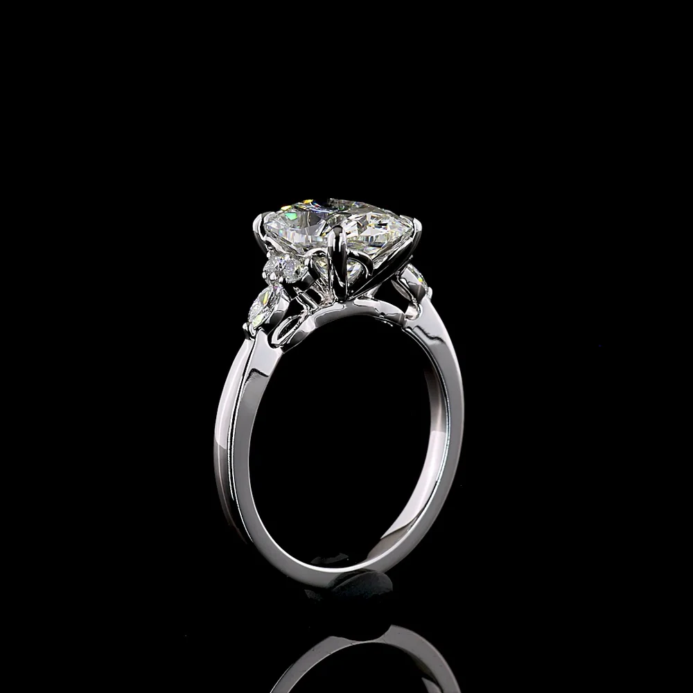 14K White Gold Cushion Cut Lab Diamond Cluster Ring with Mixed Shape Marquise and Round Accents - 3.36 Carat Total Diamond Weight IGI Certified D VVS2 - Covaloro Fine Jewelry - Image 4