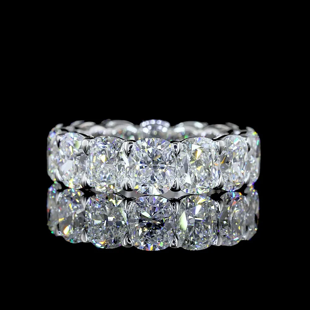 14K White Gold Cushion Cut Lab Diamond Eternity Band - 7.86 Carat Total Weight, E-F Color VS Clarity, Prong Set - Covaloro Fine Jewelry
