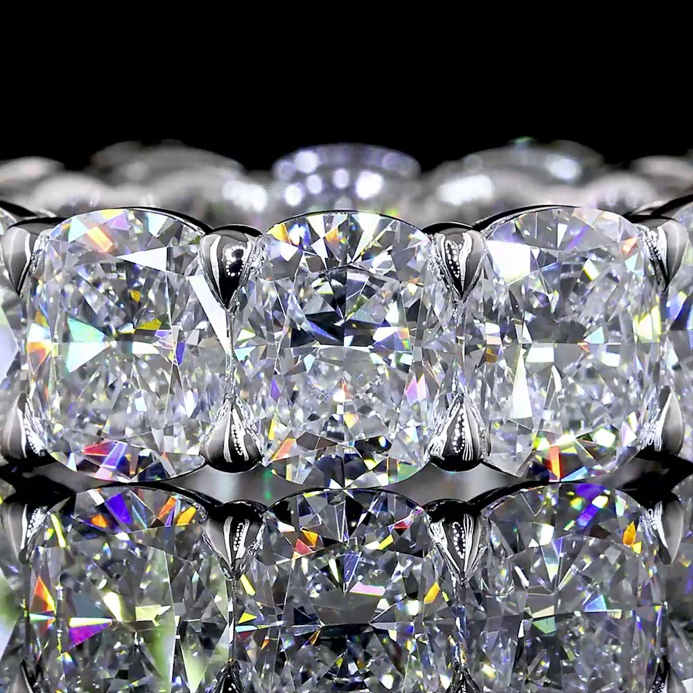 14K White Gold Cushion Cut Lab Diamond Eternity Band - 7.86 Carat Total Weight, E-F Color VS Clarity, Prong Set - Covaloro Fine Jewelry - Image 2