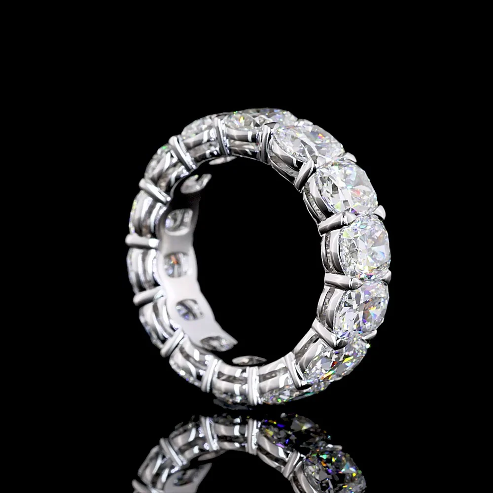 14K White Gold Cushion Cut Lab Diamond Eternity Band - 7.86 Carat Total Weight, E-F Color VS Clarity, Prong Set - Covaloro Fine Jewelry - Image 3