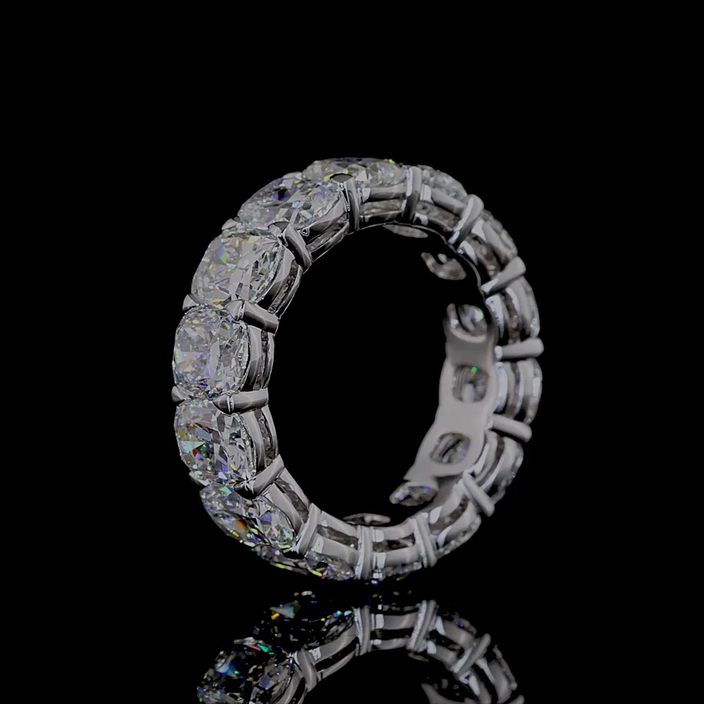 14K White Gold Cushion Cut Lab Diamond Eternity Band - 7.86 Carat Total Weight, E-F Color VS Clarity, Prong Set - Covaloro Fine Jewelry - Image 4