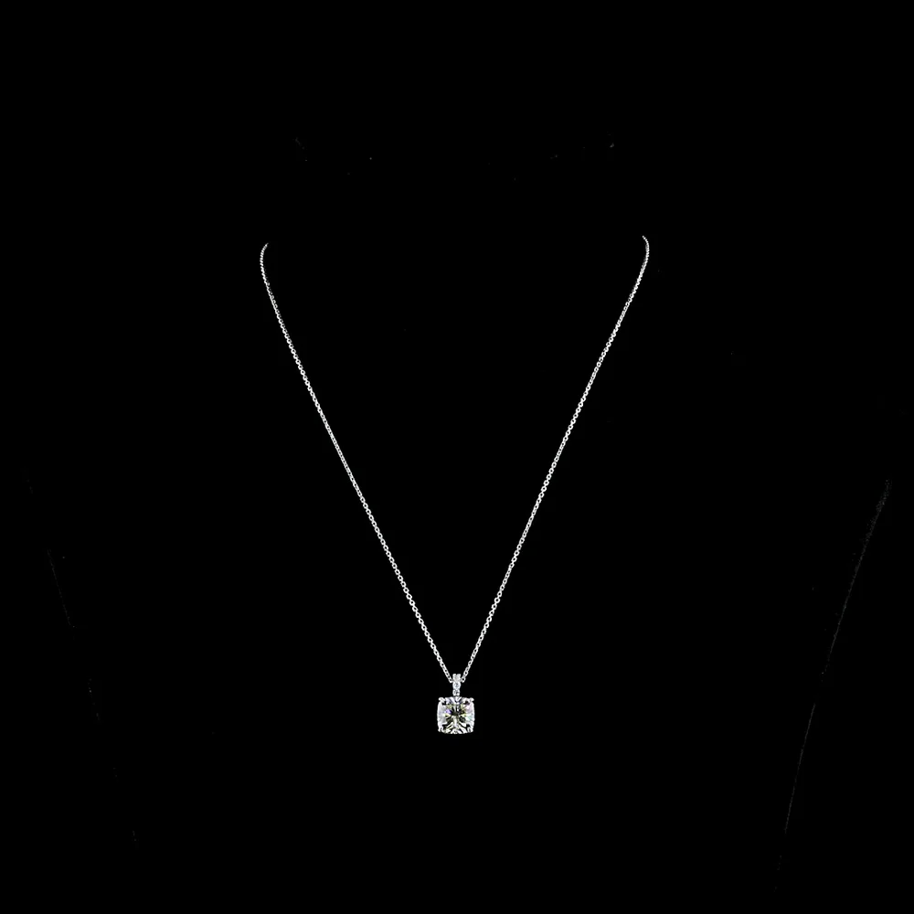 14K White Gold Cushion Cut Lab Diamond Pendant with Brilliant Accents - 2.30 Carat Total Weight, IGI Certified - Covaloro Fine Jewelry