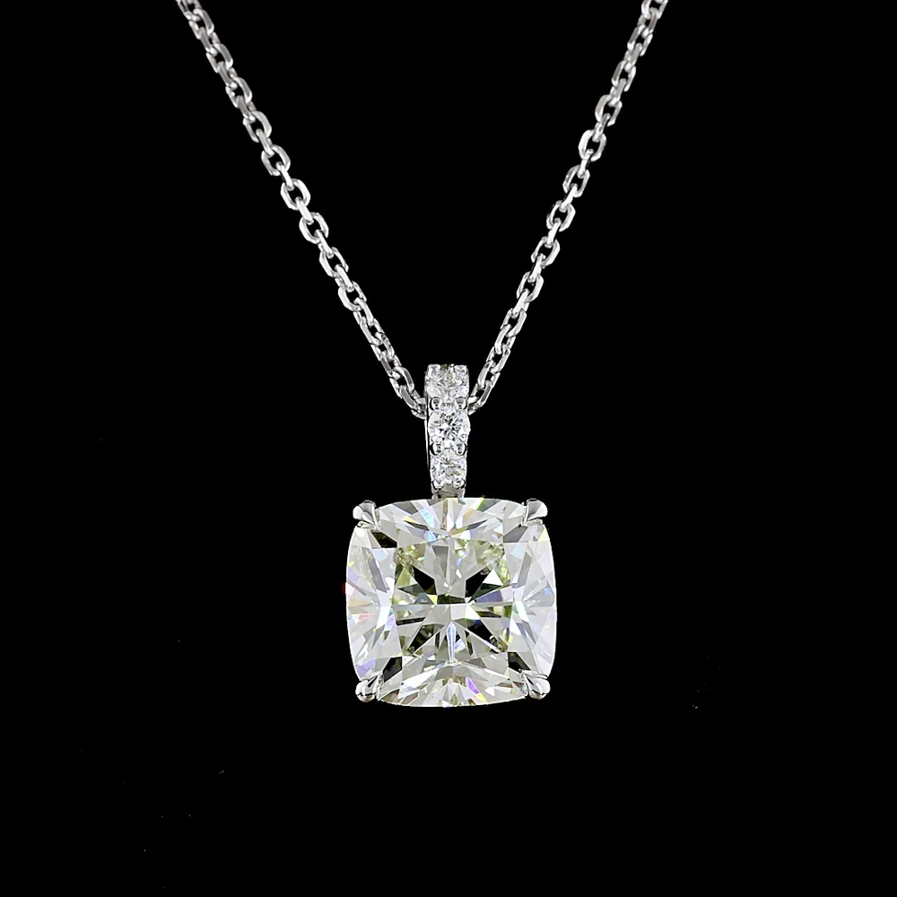 14K White Gold Cushion Cut Lab Diamond Pendant with Brilliant Accents - 2.30 Carat Total Weight, IGI Certified - Covaloro Fine Jewelry - Image 2