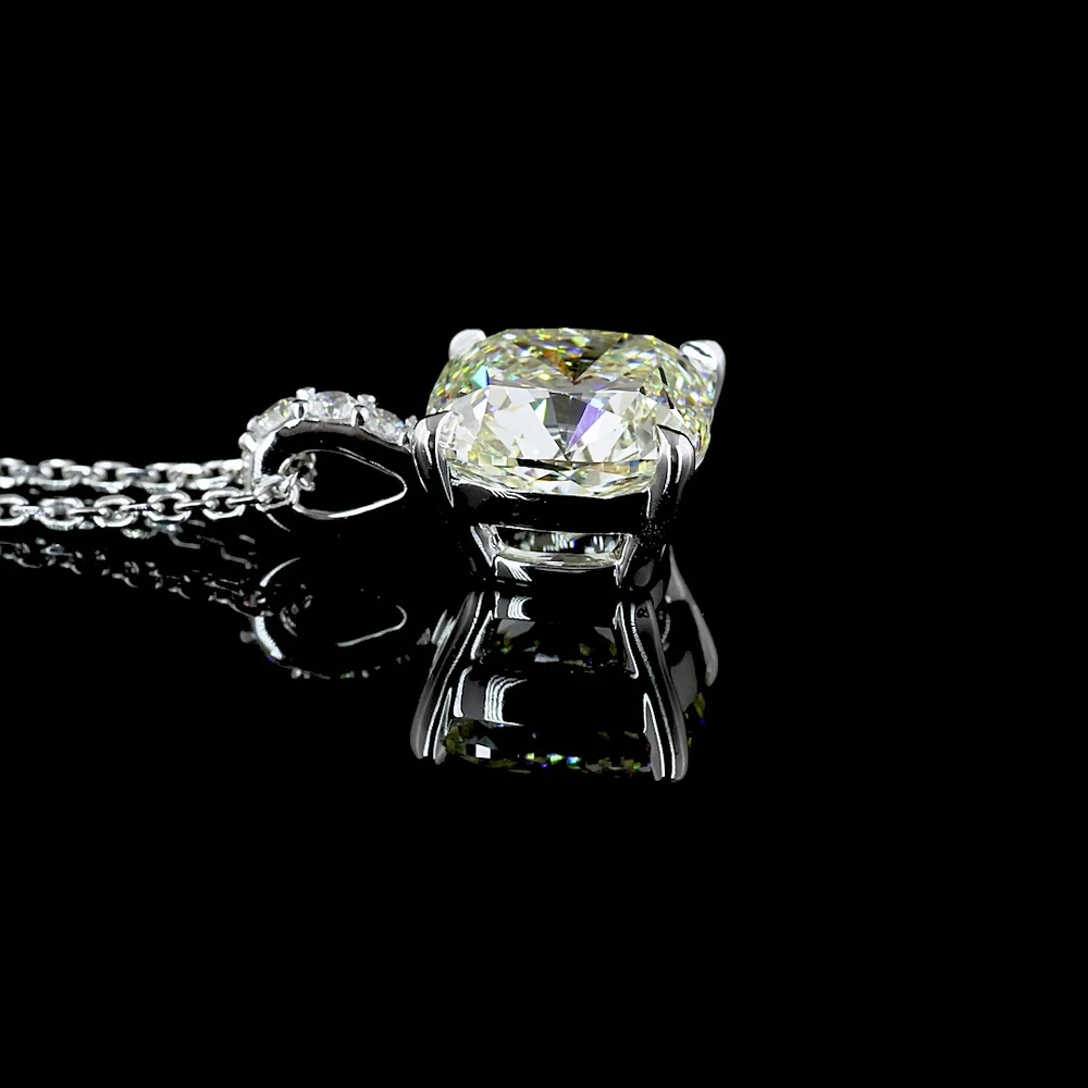 14K White Gold Cushion Cut Lab Diamond Pendant with Brilliant Accents - 2.30 Carat Total Weight, IGI Certified - Covaloro Fine Jewelry - Image 3