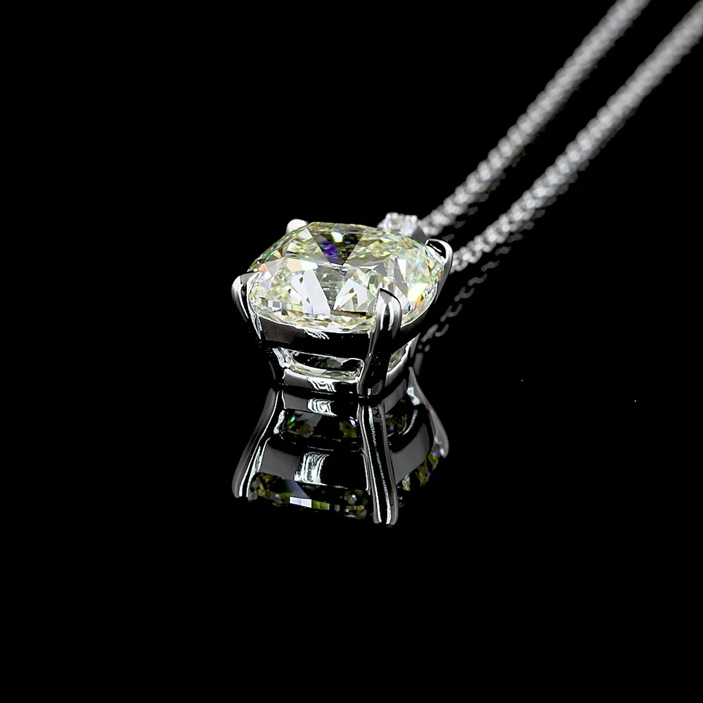 14K White Gold Cushion Cut Lab Diamond Pendant with Brilliant Accents - 2.30 Carat Total Weight, IGI Certified - Covaloro Fine Jewelry - Image 4