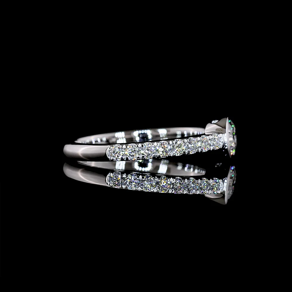 14K White Gold Cushion Cut Lab Diamond Solitaire Ring with East West Bezel Set Center and Diamond Shank - 0.83 Carat Total Weight - Covaloro Fine Jewelry - Image 2