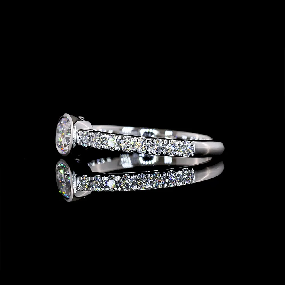 14K White Gold Cushion Cut Lab Diamond Solitaire Ring with East West Bezel Set Center and Diamond Shank - 0.83 Carat Total Weight - Covaloro Fine Jewelry - Image 3