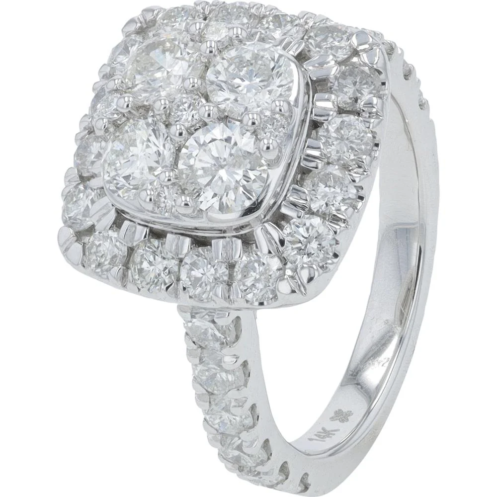 14K White Gold Cushion Halo Diamond Engagement Ring - 2.50 Carat Total Diamond Weight