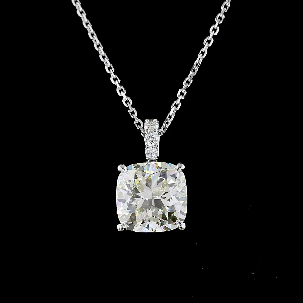 14K White Gold Cushion Modified Cut Lab Diamond Pendant Necklace with Prong Setting - 2.89 Carats Center, 2.96 Carats Total Diamond Weight - Covaloro Fine Jewelry - Image 2