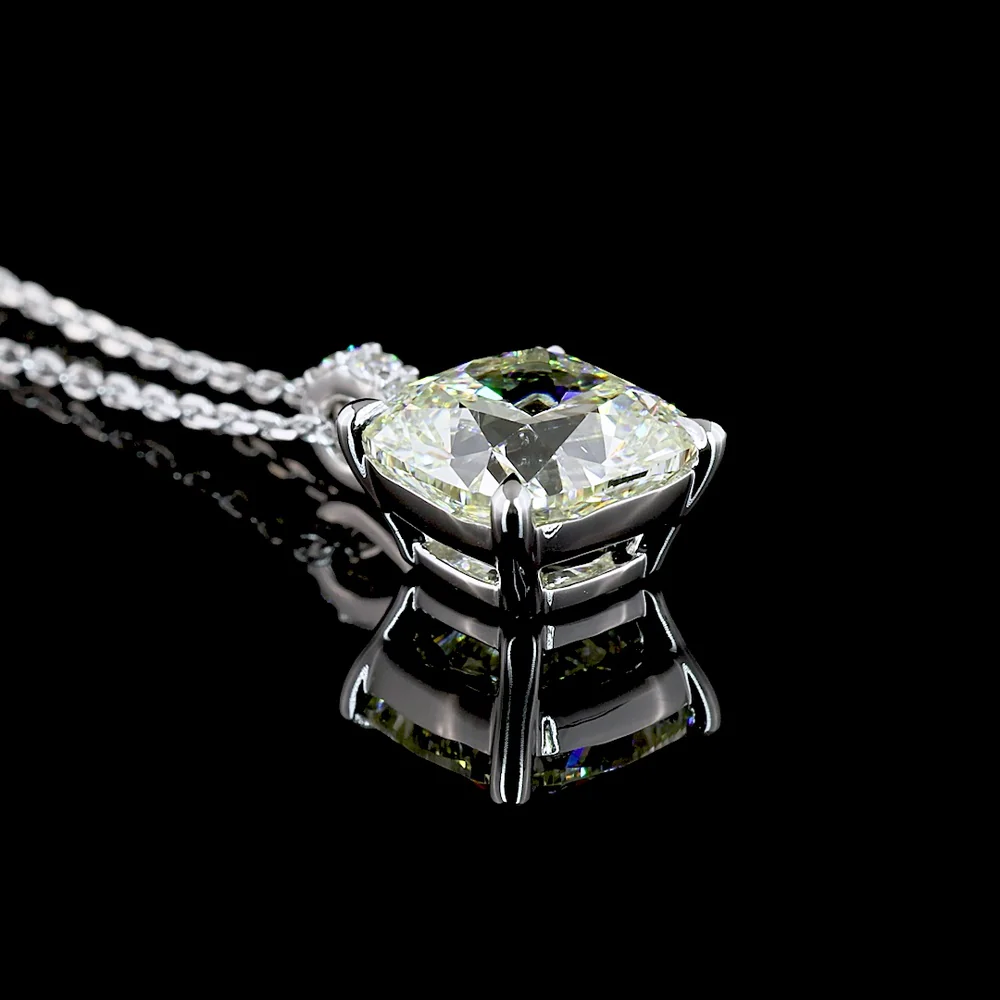 14K White Gold Cushion Modified Cut Lab Diamond Pendant Necklace with Prong Setting - 2.89 Carats Center, 2.96 Carats Total Diamond Weight - Covaloro Fine Jewelry - Image 3