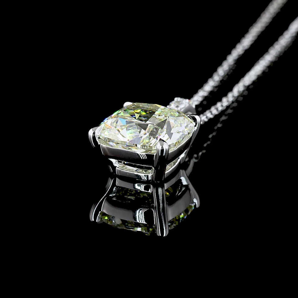 14K White Gold Cushion Modified Cut Lab Diamond Pendant Necklace with Prong Setting - 2.89 Carats Center, 2.96 Carats Total Diamond Weight - Covaloro Fine Jewelry - Image 4