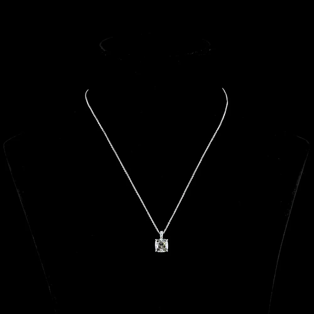 14K White Gold Cushion Modified Cut Lab Diamond Pendant with Halo of Brilliant Cut Accents - 3.40 Carats Total Diamond Weight - Covaloro Fine Jewelry