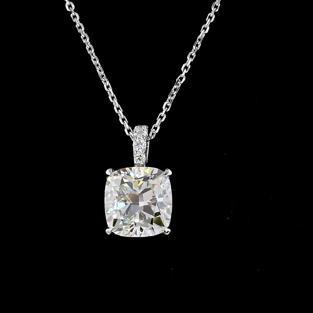 14K White Gold Cushion Modified Cut Lab Diamond Pendant with Halo of Brilliant Cut Accents - 3.40 Carats Total Diamond Weight - Covaloro Fine Jewelry - Image 2