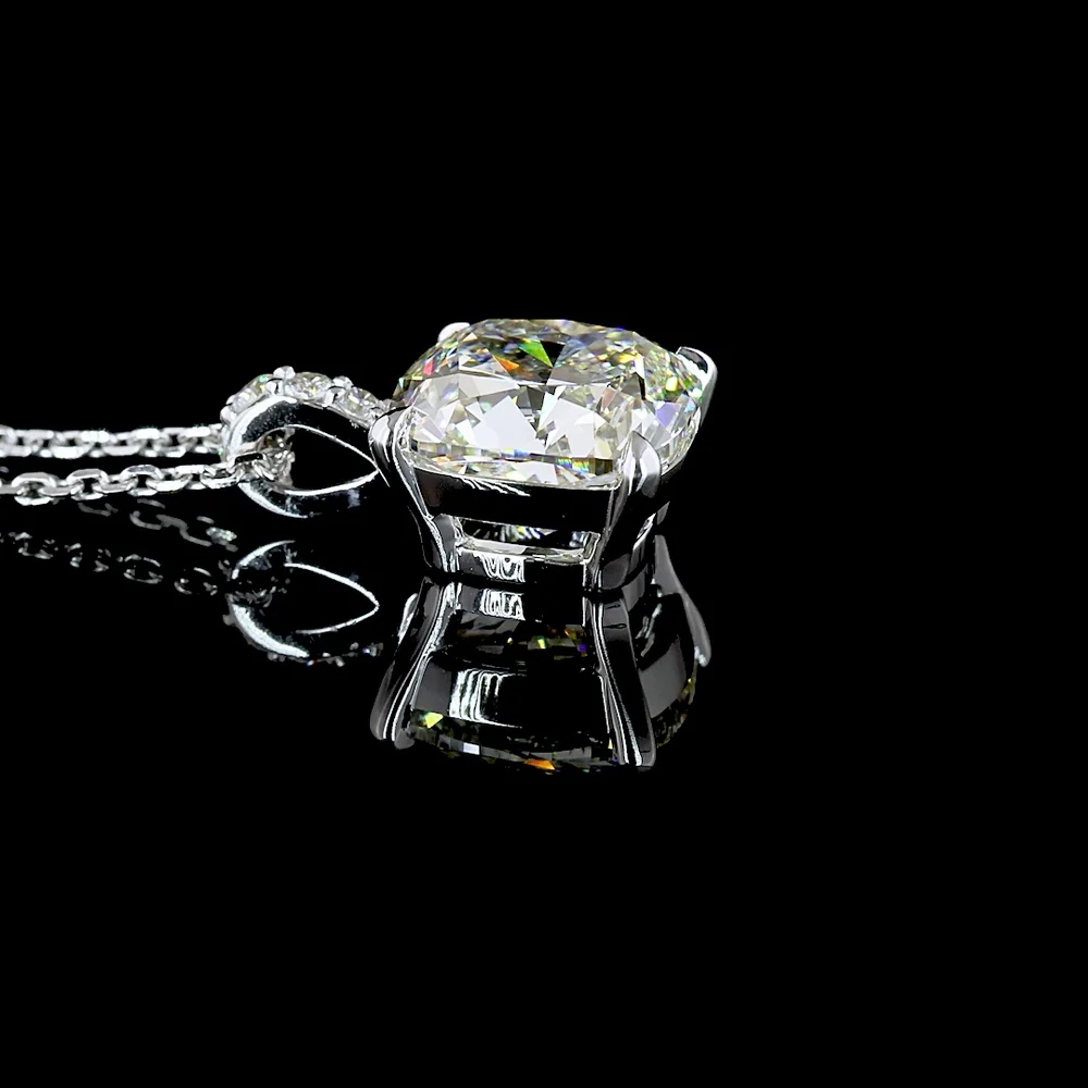 14K White Gold Cushion Modified Cut Lab Diamond Pendant with Halo of Brilliant Cut Accents - 3.40 Carats Total Diamond Weight - Covaloro Fine Jewelry - Image 3