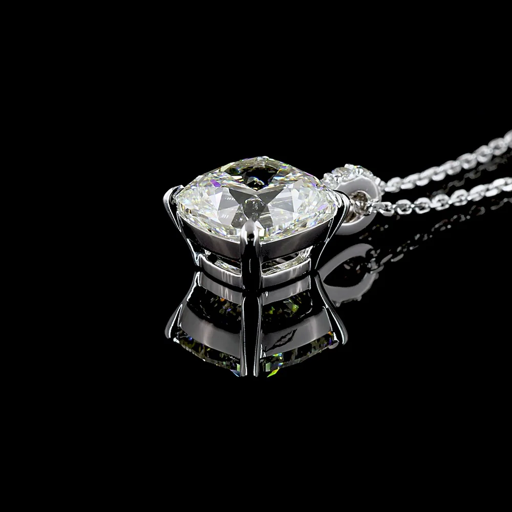 14K White Gold Cushion Modified Cut Lab Diamond Pendant with Halo of Brilliant Cut Accents - 3.40 Carats Total Diamond Weight - Covaloro Fine Jewelry - Image 4