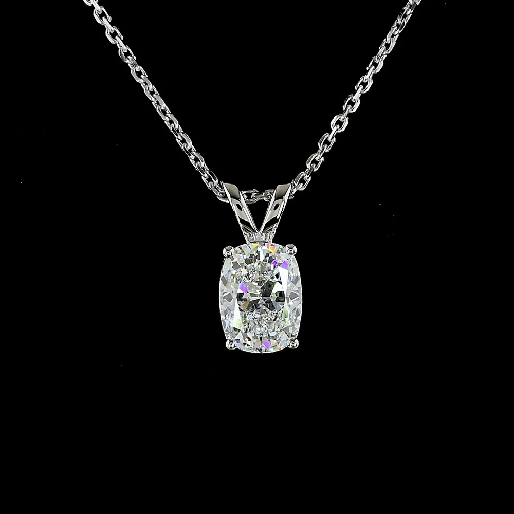 14K White Gold Cushion Modified Cut Laboratory Diamond Solitaire Pendant - 1.07 Carat Total Diamond Weight, E-F Color, VVS2 Clarity - Covaloro Fine Jewelry - Image 2