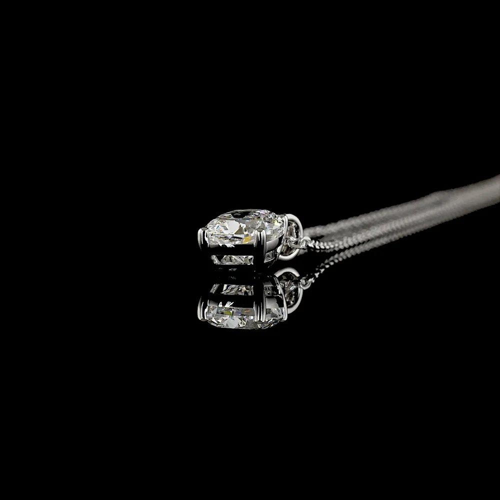14K White Gold Cushion Modified Cut Laboratory Diamond Solitaire Pendant - 1.07 Carat Total Diamond Weight, E-F Color, VVS2 Clarity - Covaloro Fine Jewelry - Image 3