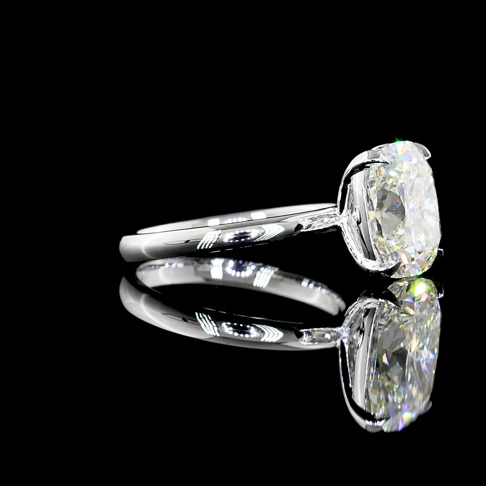 14K White Gold Cushion Modified Cut Solitaire Ring with GIA Certified 4.07 Carat Lab Diamond - North-South Prong Set I-J Color SI1 Clarity - Covaloro Fine Jewelry - Image 2
