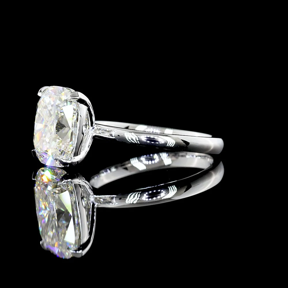 14K White Gold Cushion Modified Cut Solitaire Ring with GIA Certified 4.07 Carat Lab Diamond - North-South Prong Set I-J Color SI1 Clarity - Covaloro Fine Jewelry - Image 3