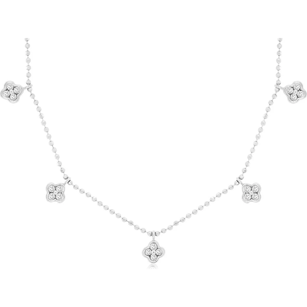 14K White Gold Diamond 13-Station Flower Necklace - 0.50 Carats Total Diamond Weight - Royal Jewelry