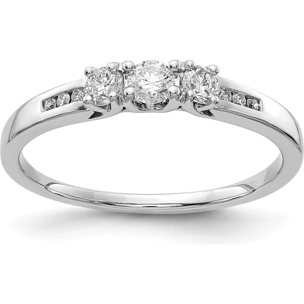 14K White Gold Diamond 3-Stone Ring with Round Brilliant Cut Diamonds - 0.19 Carat Total Diamond Weight - Size 6.75 by Monteluci Fine Jewelry