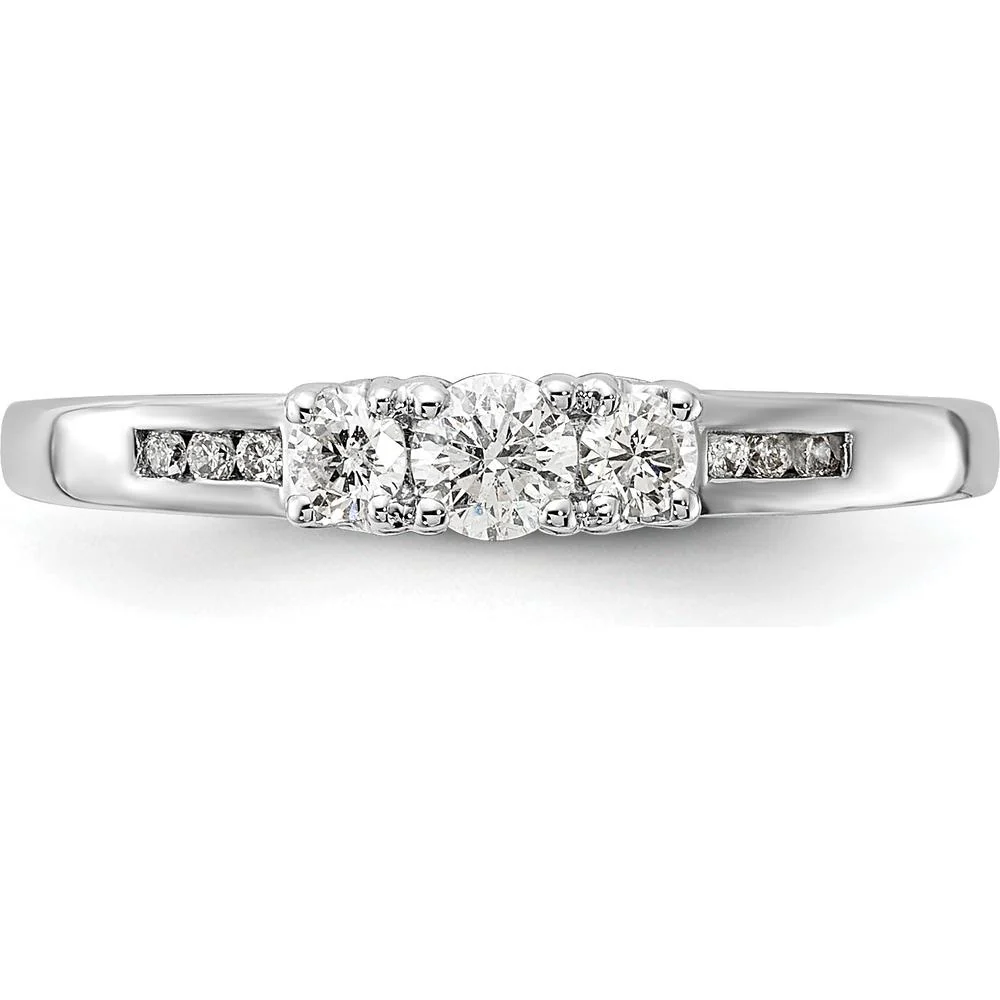 14K White Gold Diamond 3-Stone Ring with Round Brilliant Cut Diamonds - 0.19 Carat Total Diamond Weight - Size 6.75 by Monteluci Fine Jewelry - Image 5
