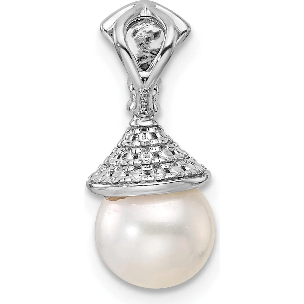 14K White Gold Diamond and Freshwater Cultured Pearl Pendant with 22 Round Diamonds - 1/8 Carat Total Diamond Weight by Monteluci Fine Jewelry - Image 3