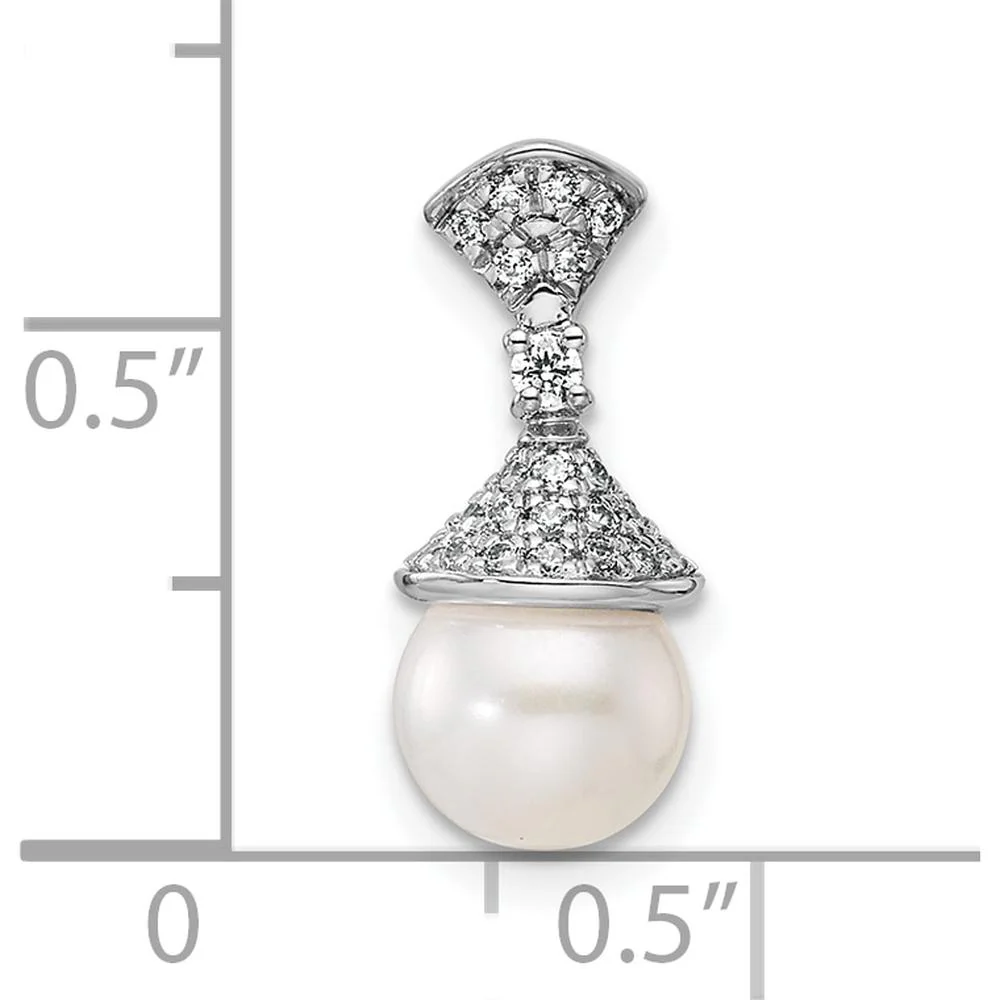 14K White Gold Diamond and Freshwater Cultured Pearl Pendant with 22 Round Diamonds - 1/8 Carat Total Diamond Weight by Monteluci Fine Jewelry - Image 4