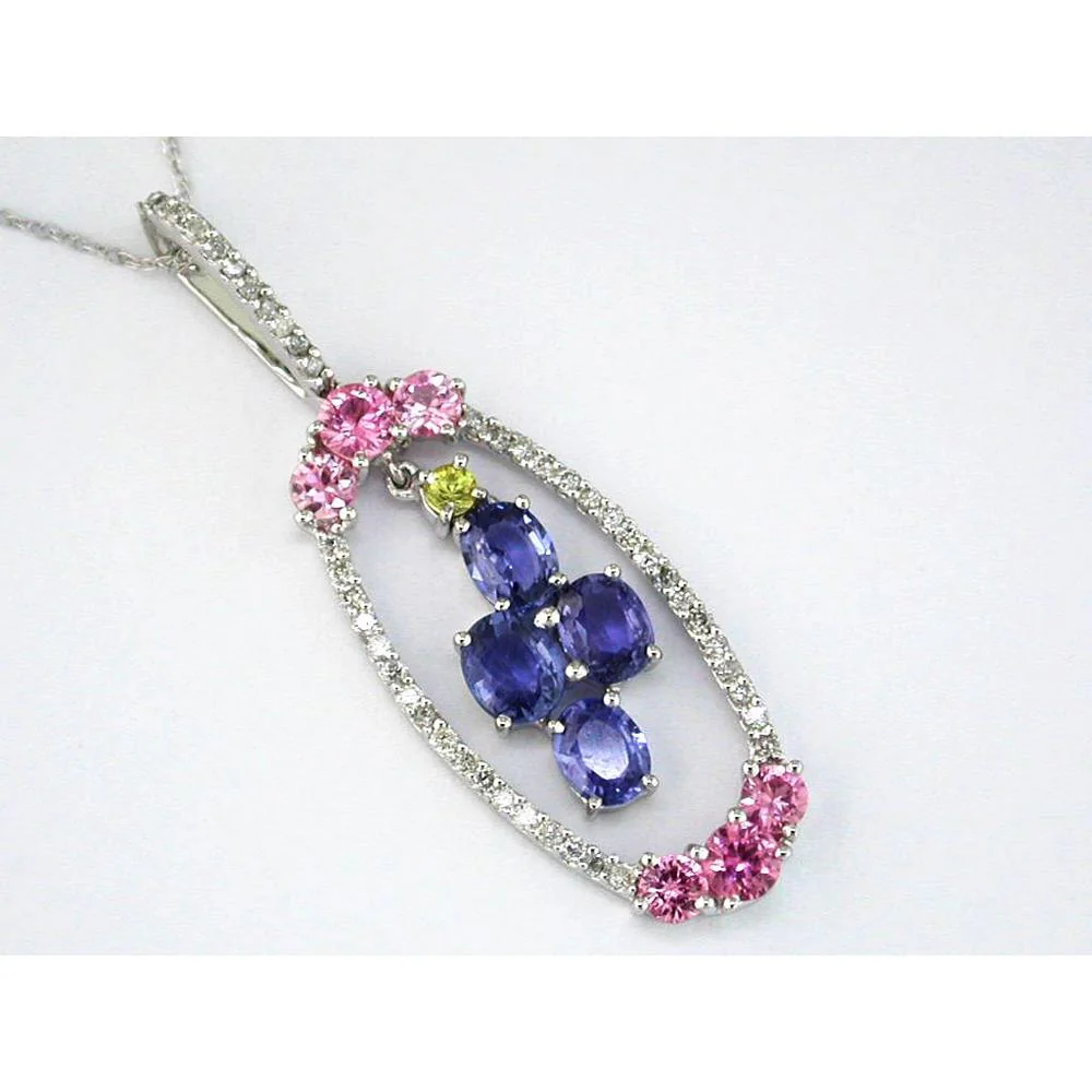 14K White Gold Diamond & Multi-Color Sapphire Pendant with 0.33 Carats Diamond & 2.13 Carats Total Sapphire Weight - Royal Jewelry