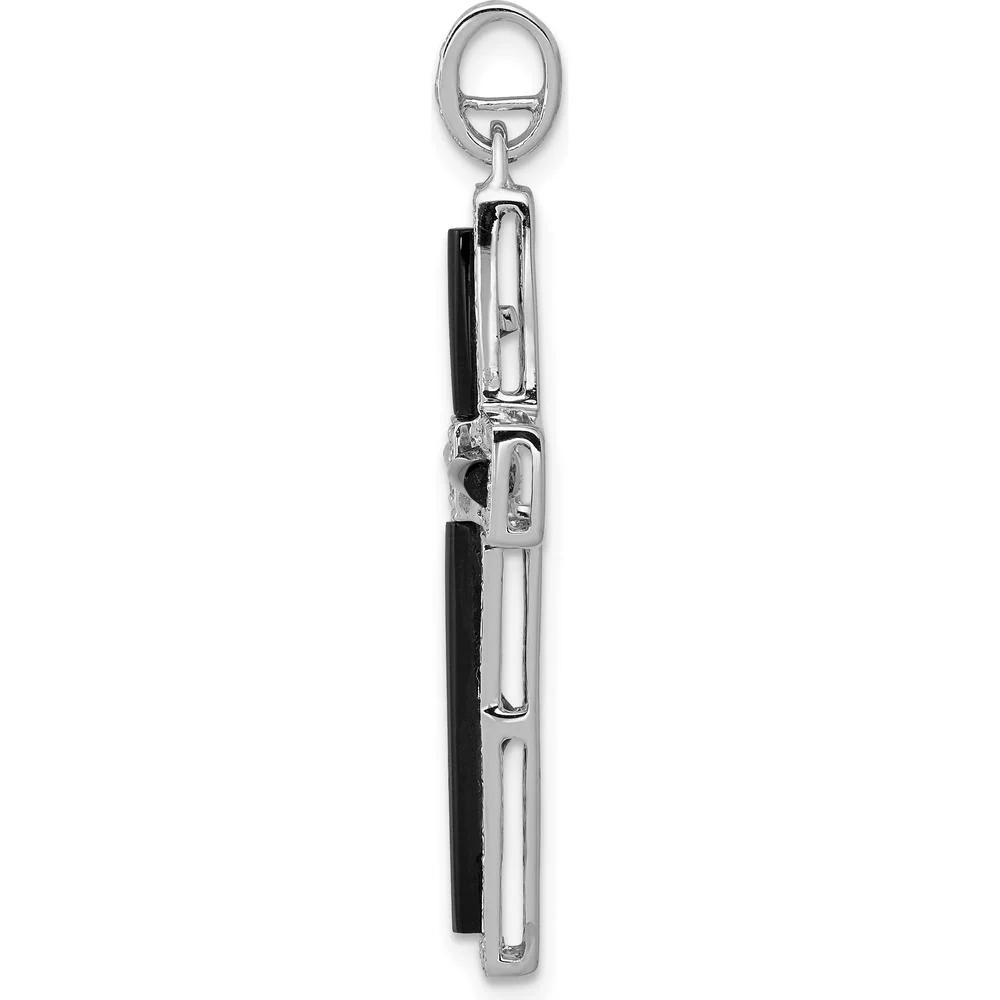 14K White Gold Diamond and Onyx Cross Pendant - 1/3 Carat Total Diamond Weight by Monteluci Fine Jewelry - Image 2