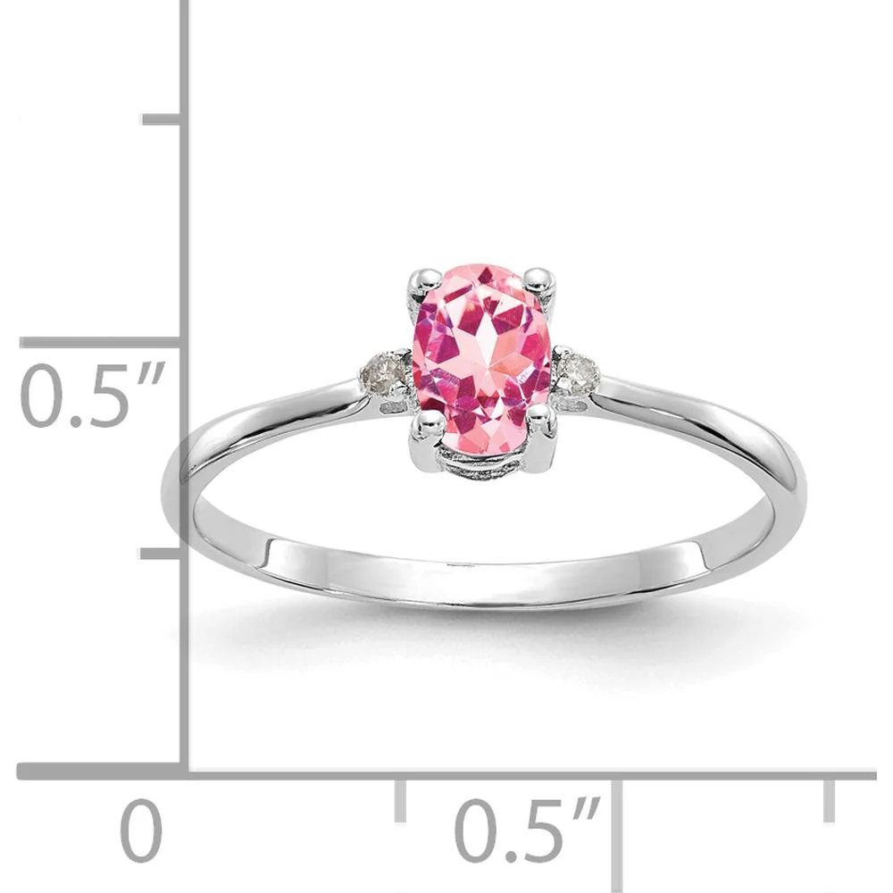 14K White Gold Diamond & Pink Tourmaline Birthstone Ring - 0.26 Carat Pink Tourmaline, 0.008 Carat Total Diamond Weight - Size 6 by Oro Pregiato - Image 3