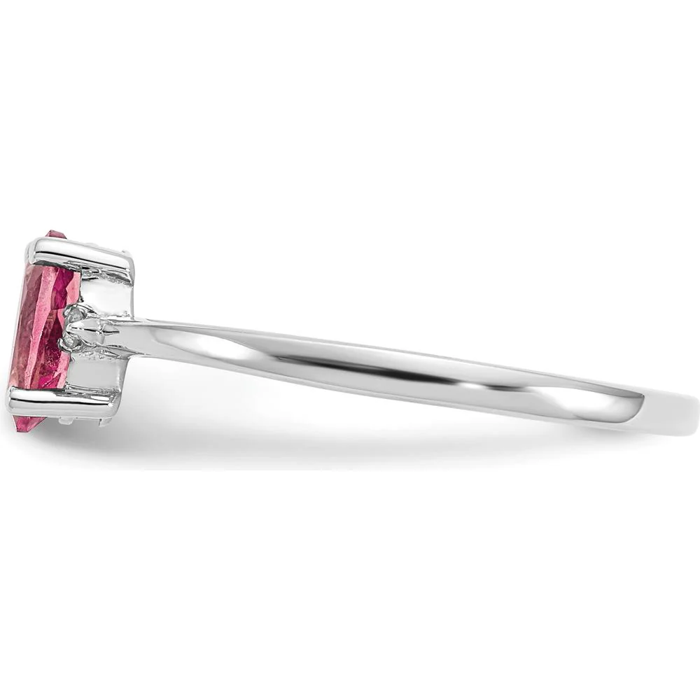 14K White Gold Diamond & Pink Tourmaline Birthstone Ring - 0.26 Carat Pink Tourmaline, 0.008 Carat Total Diamond Weight - Size 6 by Oro Pregiato - Image 4