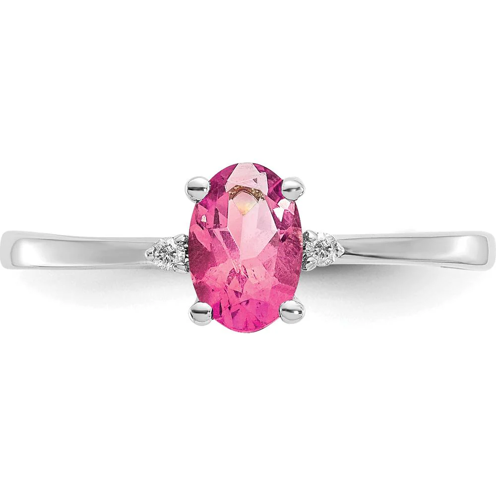 14K White Gold Diamond & Pink Tourmaline Birthstone Ring - 0.26 Carat Pink Tourmaline, 0.008 Carat Total Diamond Weight - Size 6 by Oro Pregiato - Image 5