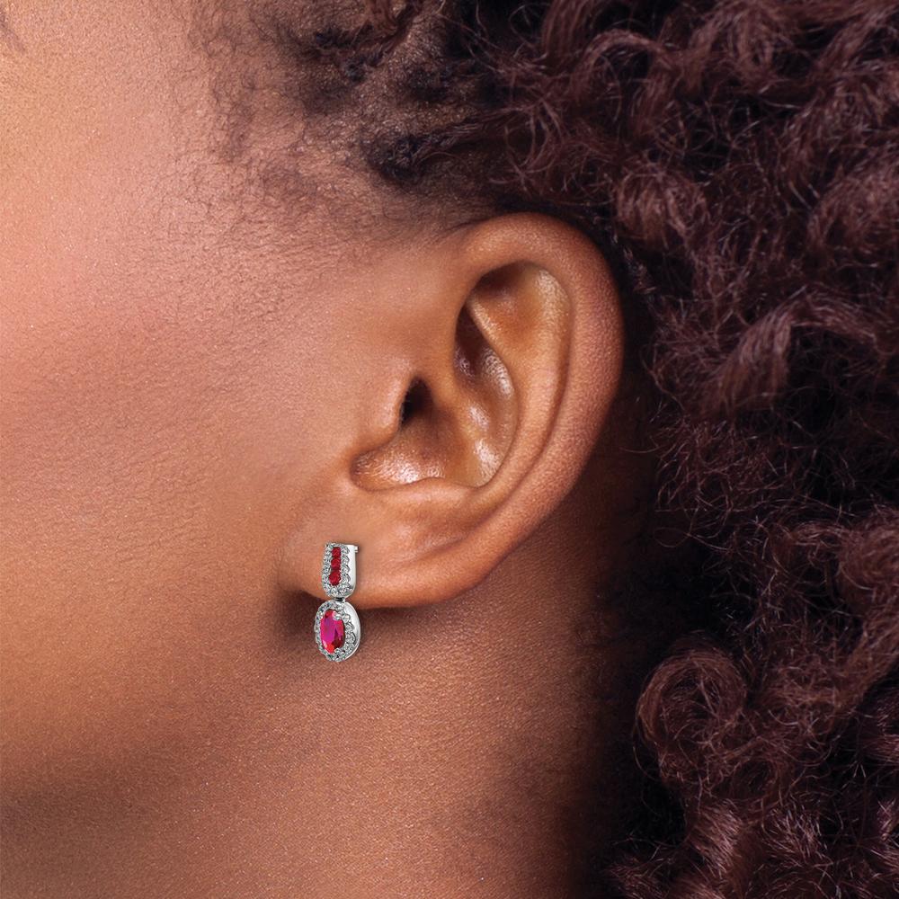 14K White Gold Diamond and Ruby Drop Earrings - 0.60 Carat Ruby, 0.08 Carat Diamond Total Weight by Monteluci Fine Jewelry - Image 3
