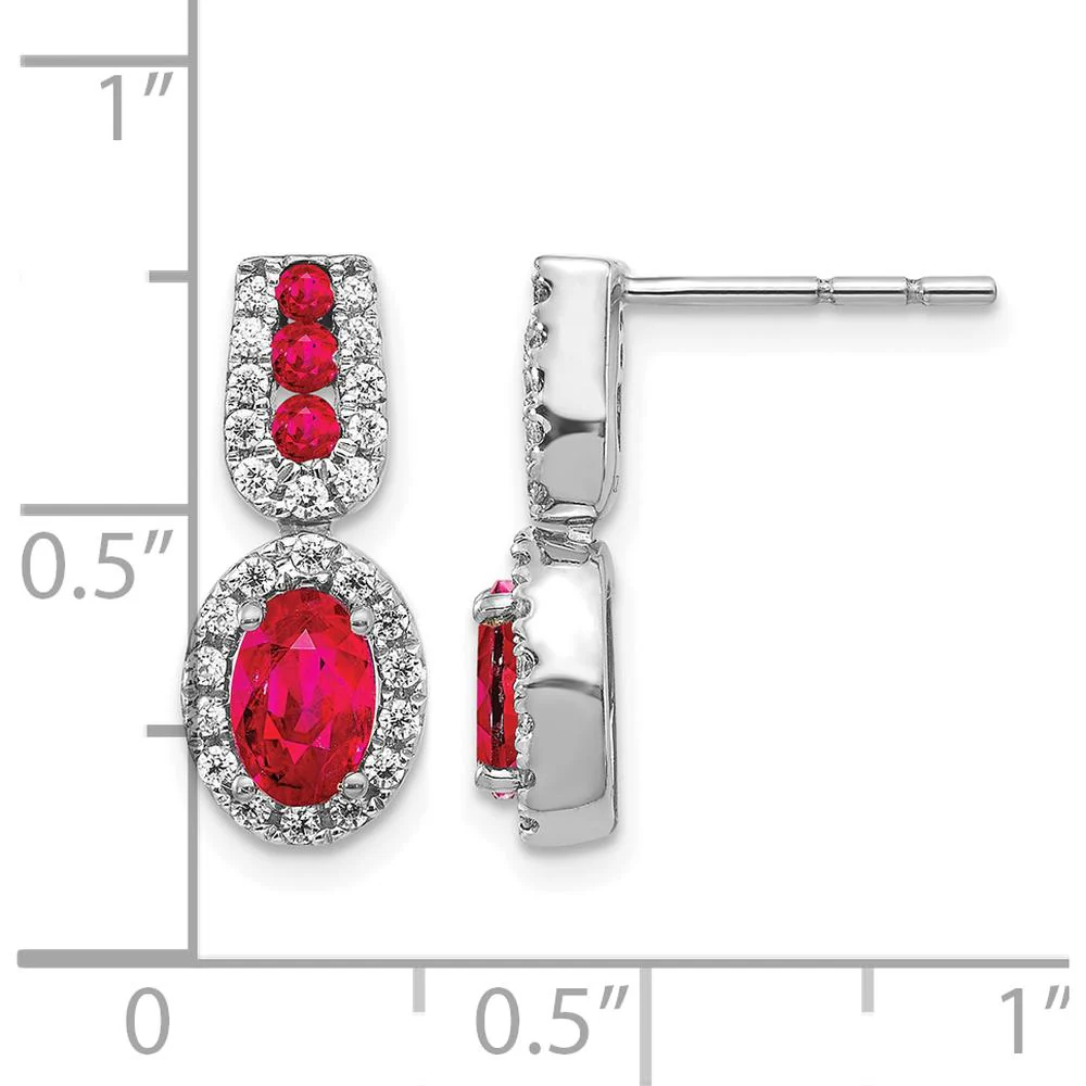 14K White Gold Diamond and Ruby Drop Earrings - 0.60 Carat Ruby, 0.08 Carat Diamond Total Weight by Monteluci Fine Jewelry - Image 4
