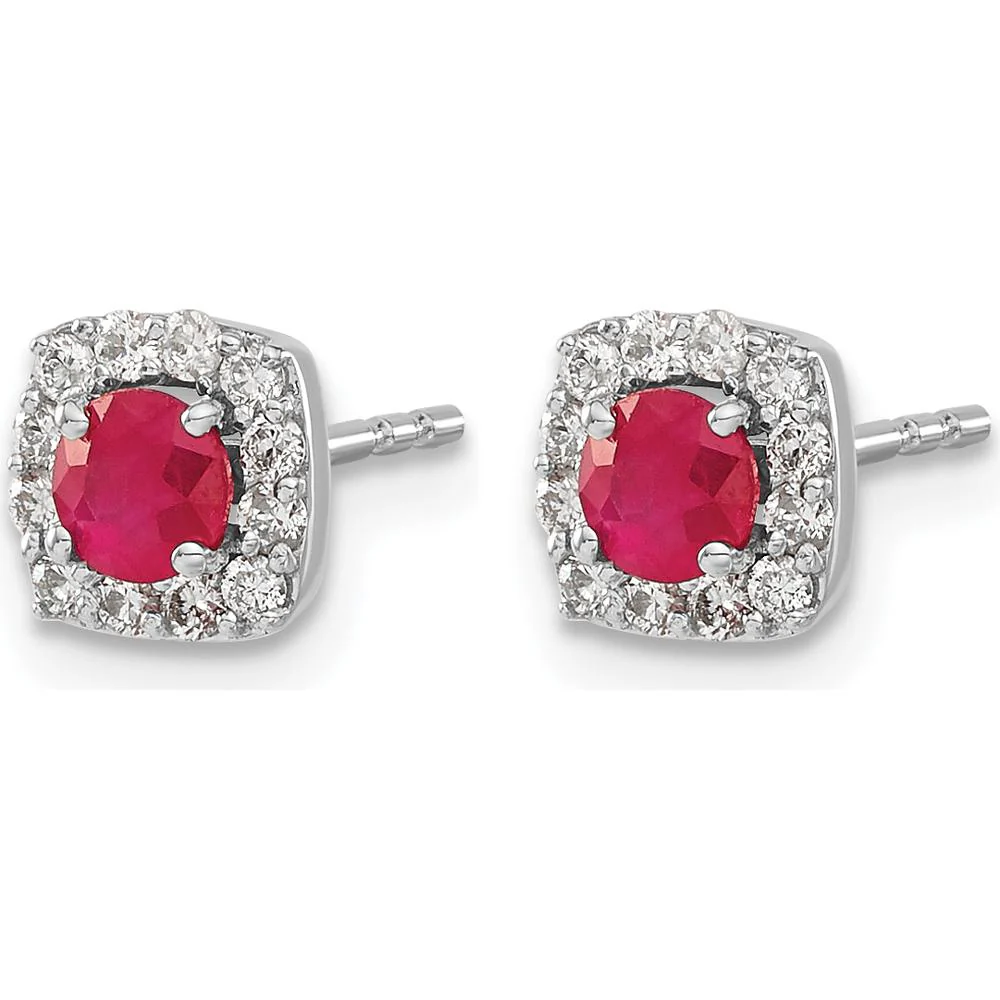 14K White Gold Diamond and Ruby Square Halo Earrings - 0.60 Carat Total Ruby Weight, 0.22 Carat Total Diamond Weight by Monteluci Fine Jewelry - Image 2