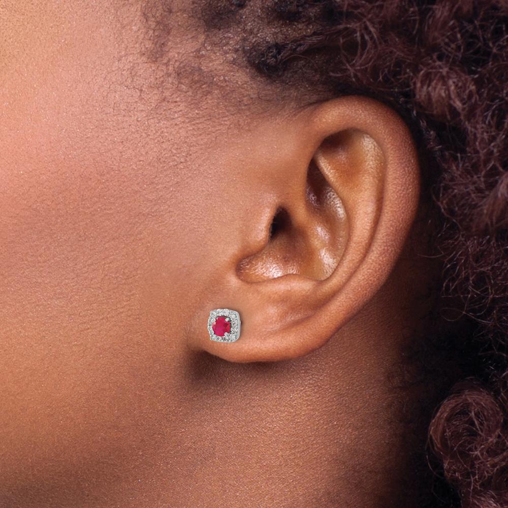 14K White Gold Diamond and Ruby Square Halo Earrings - 0.60 Carat Total Ruby Weight, 0.22 Carat Total Diamond Weight by Monteluci Fine Jewelry - Image 3