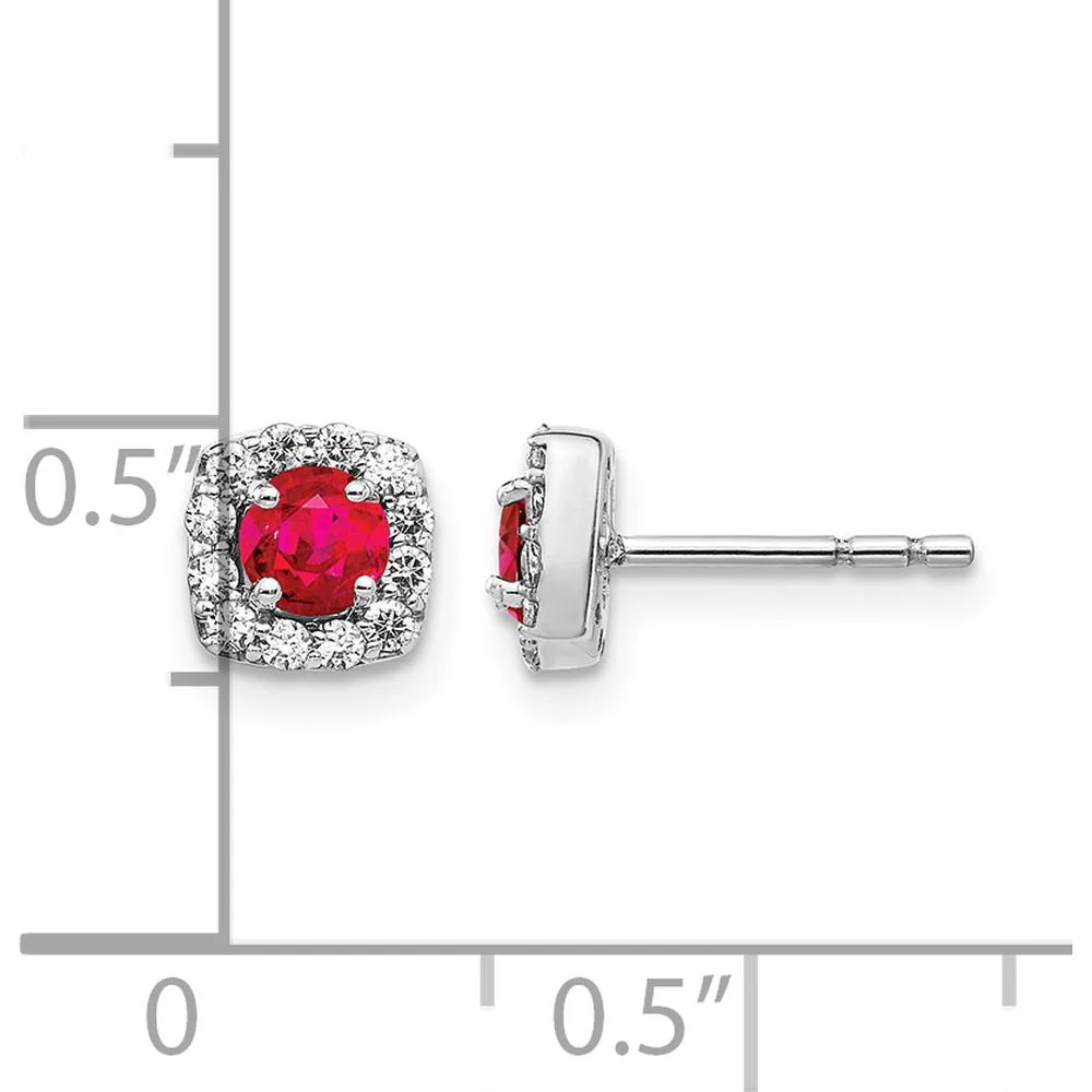 14K White Gold Diamond and Ruby Square Halo Earrings - 0.60 Carat Total Ruby Weight, 0.22 Carat Total Diamond Weight by Monteluci Fine Jewelry - Image 4