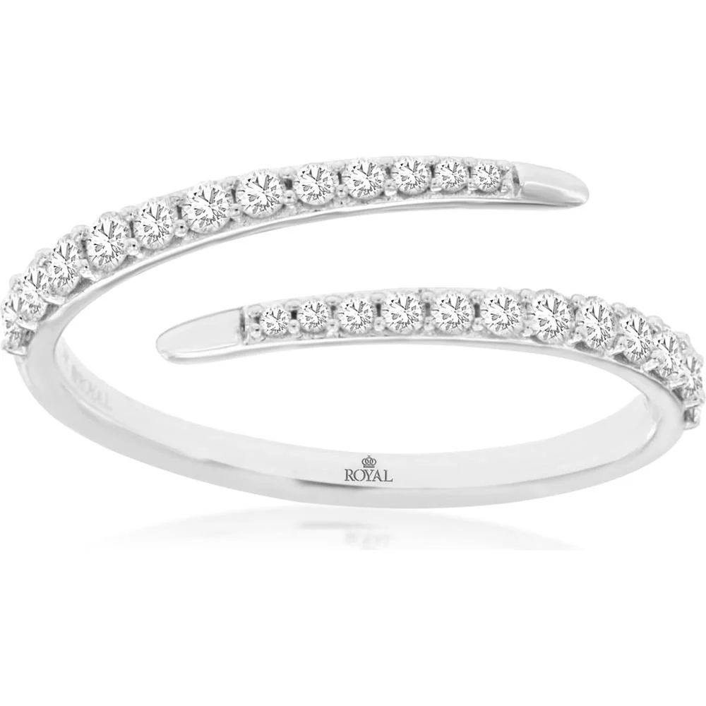 14K White Gold Diamond Band Ring with Prong Set Round Diamonds - 0.40 Carats Total Diamond Weight - Royal Jewelry