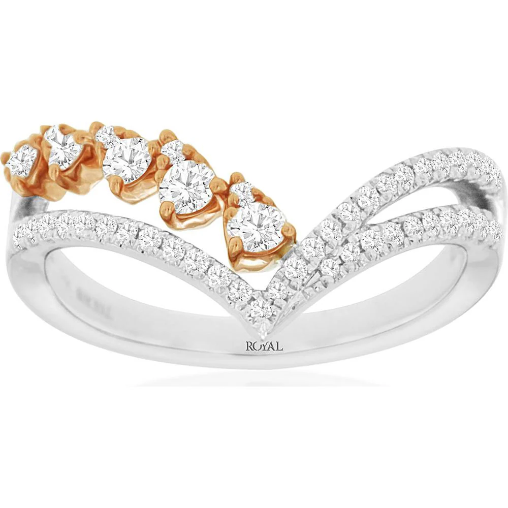 14K White Gold Diamond Band Ring with Rose Gold Prongs - 0.48 Carats Total Diamond Weight - Royal Jewelry