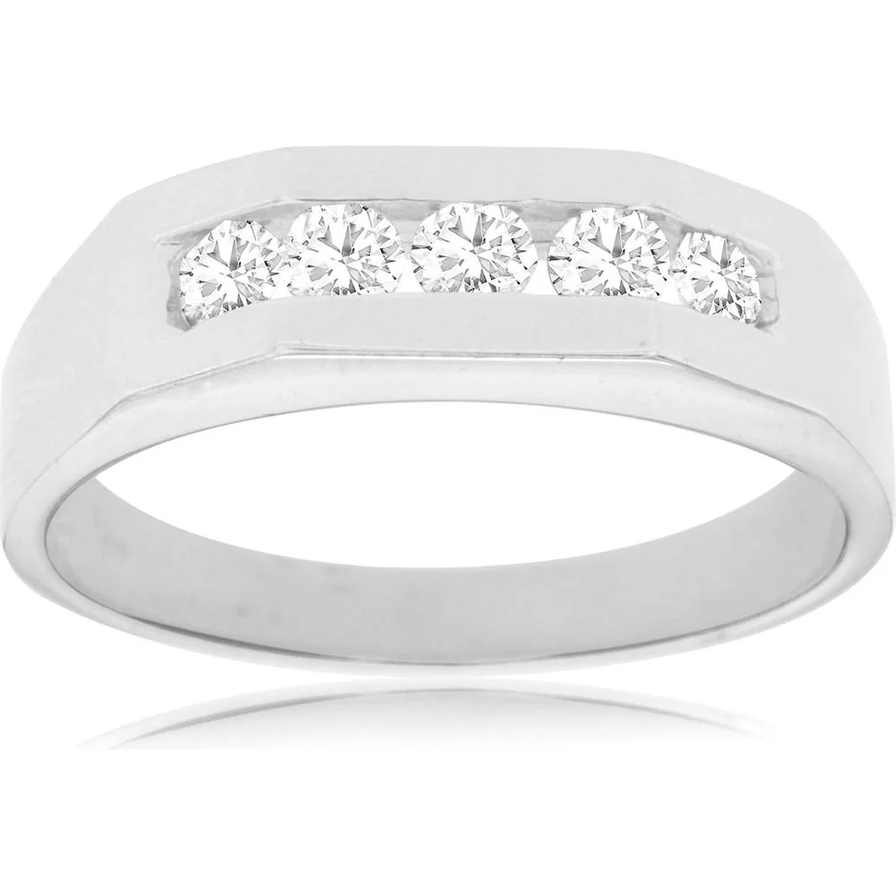 14K White Gold Diamond Band with 5 Round Diamonds - 0.53 Carats Total Diamond Weight - Royal Jewelry