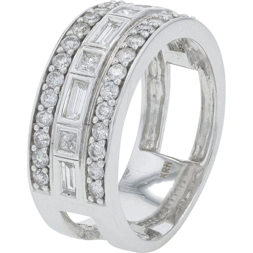 14K White Gold Diamond Band with Alternating Round and Baguette Diamonds - 1.00 Carat Total Diamond Weight