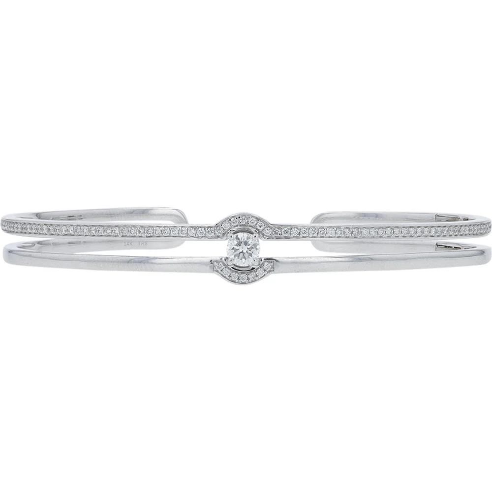 14K White Gold Diamond Bangle with 0.75 Carat Total Weight Round Halo Diamonds