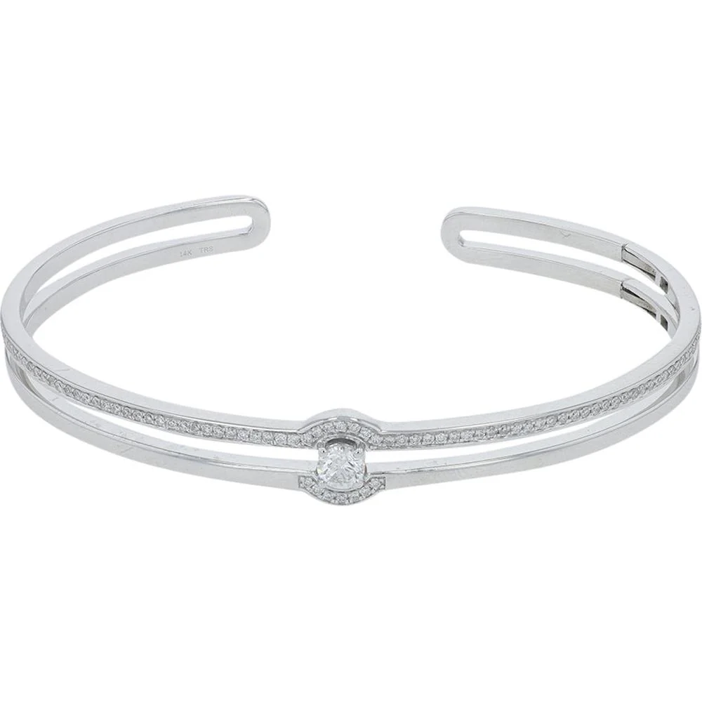 14K White Gold Diamond Bangle with 0.75 Carat Total Weight Round Halo Diamonds - Image 2