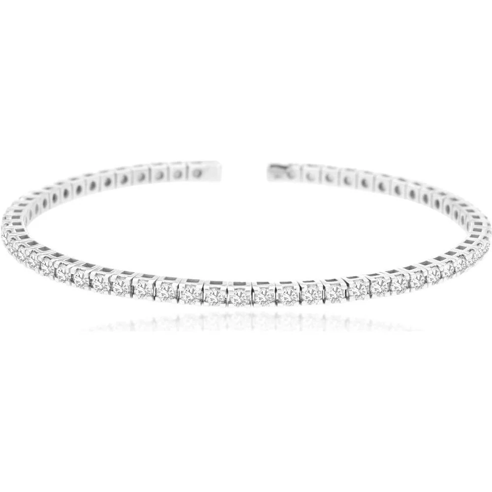 14K White Gold Diamond Bangle with Channel-Set Round Brilliant Diamonds - 3.00 Carat Total Diamond Weight - Royal Jewelry
