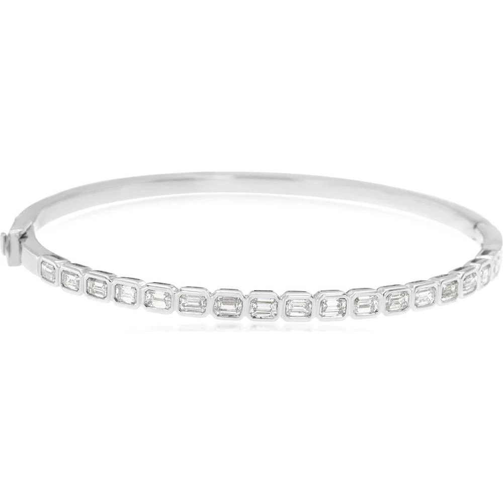 14K White Gold Diamond Bangle with Emerald-Cut Diamonds - 1.8 Carats Total Diamond Weight - Royal Jewelry